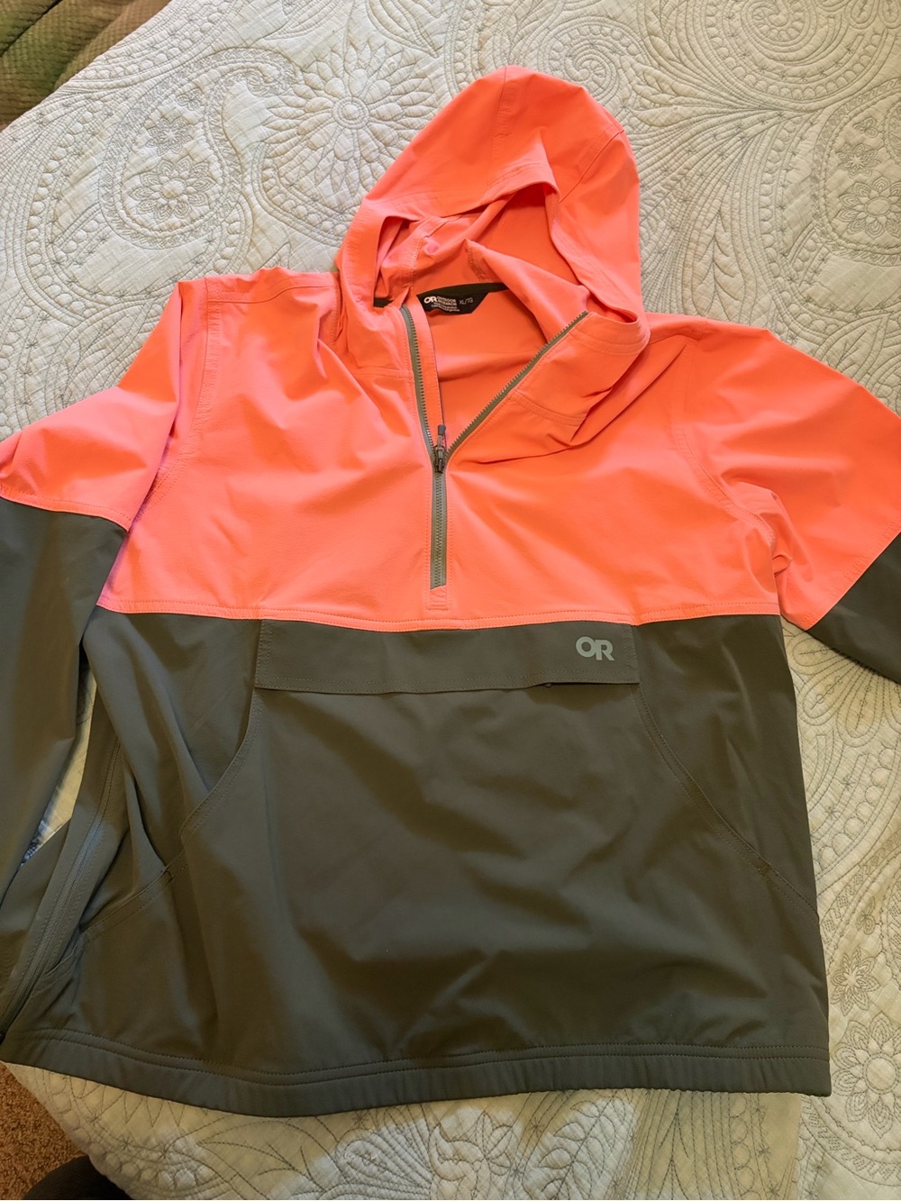 Outdoor Research Coral and Olive Hooded Pullover
